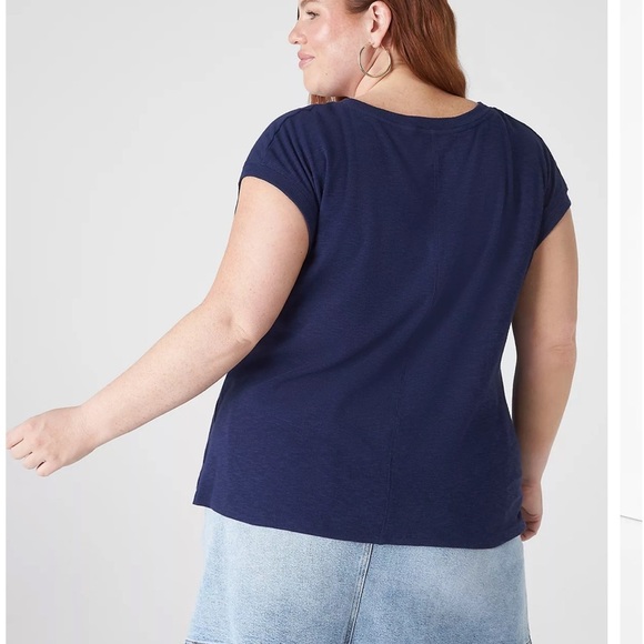 Cap-Sleeve Crew-Neck Henley Tee - Picture 2 of 7